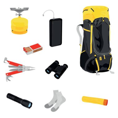 Beyaz arka planda turist aksesuarları