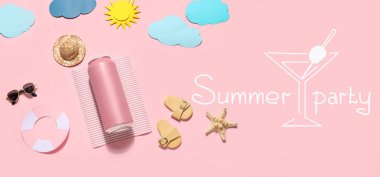 Soda ve plaj dekoruyla yaz partisi afişi.