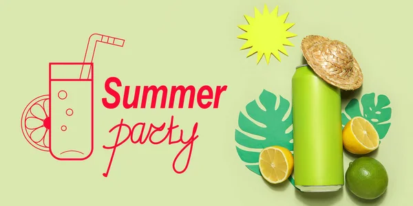 Banner Summer Party Soda Drink Citrus Fruits — Stock Photo, Image