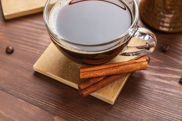 Drink Coasters Cup Coffee Cinnamon Wooden Table — Stock Photo, Image