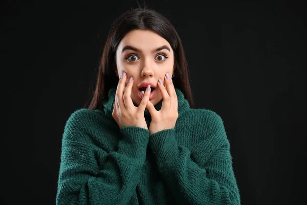 Scared Young Woman Black Background — Stock Photo, Image