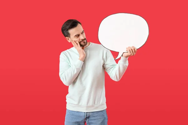 Handsome Man Blank Speech Bubble Red Background — Stock Photo, Image