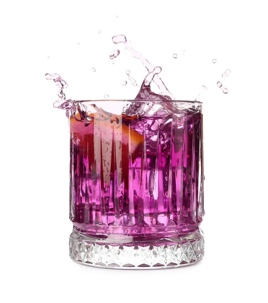 Gin Tónico Púrpura Con Salpicaduras Sobre Fondo Blanco —  Fotos de Stock