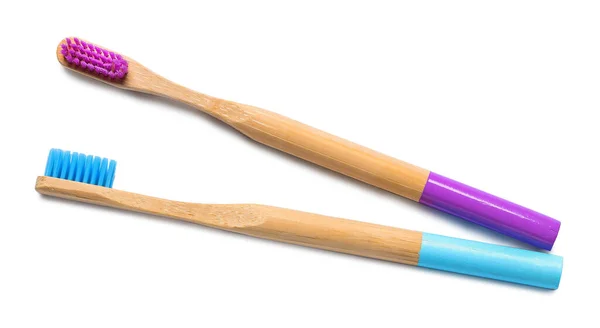 Bamboo Toothbrushes Isolated White Background — Stock Photo, Image