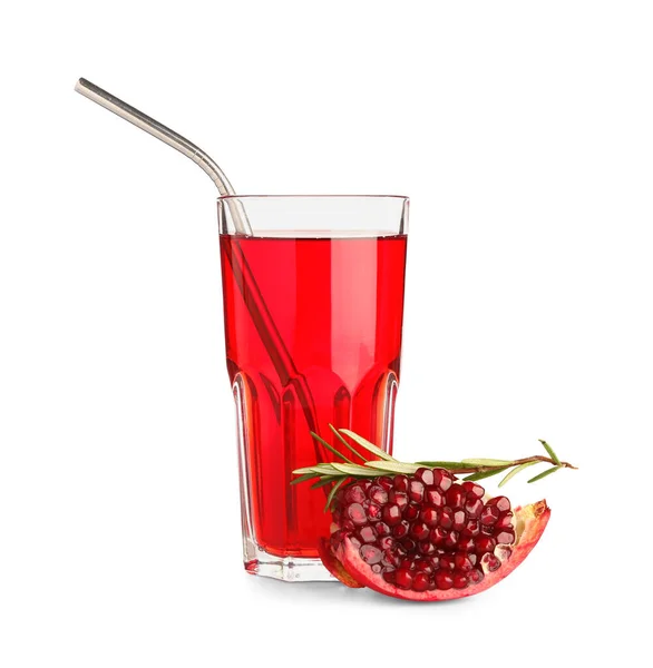 Glass Fresh Pomegranate Juice White Background — Stock Photo, Image