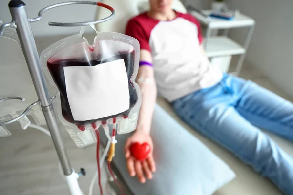 Envase Sanguíneo Para Transfusión Hospital Primer Plano — Foto de Stock