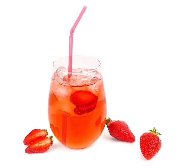 Glass Tasty Strawberry Drink White Background — Stock Photo, Image