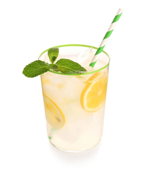 Glas Mit Frischen Limonade Auf Weißem Hintergrund — Stockfoto
