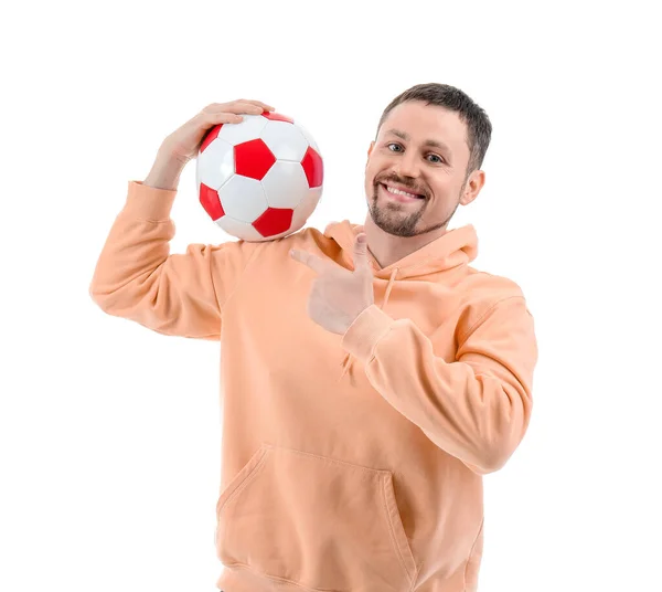 Homem Com Bola Futebol Isolado Branco — Fotografia de Stock