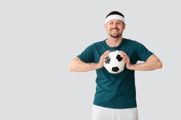 Happy Man Soccer Ball Light Background — Stock Photo, Image