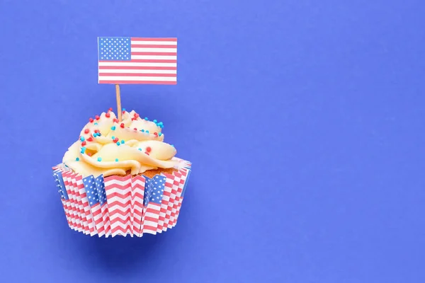 Tasty Patriotic Cupcakes Flag Usa Blue Background American Independence Day — Stock Photo, Image