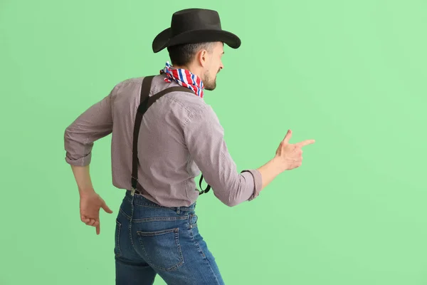 Handsome Cowboy Green Background — Stock Photo, Image