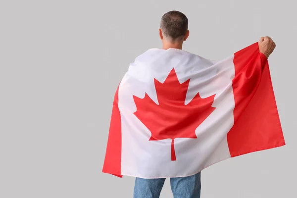 Mature Man Flag Canada Light Background Back View — Stock Photo, Image