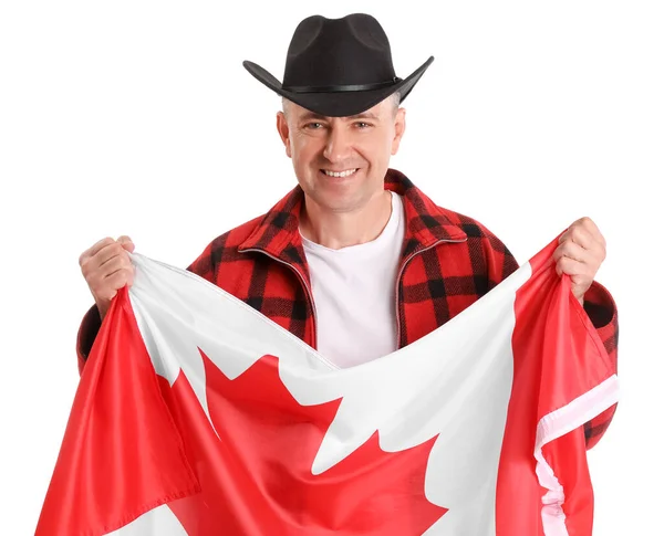Доросла Людина Прапором Канади Білому Тлі — стокове фото