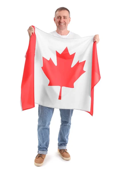 Dojrzały Mężczyzna Flagą Kanady Białym Tle — Zdjęcie stockowe