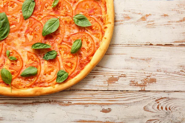 Tasty Pizza Margarita Light Wooden Background — Stock Photo, Image