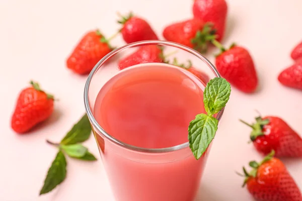 Glass Tasty Strawberry Juice White Table — Stock Photo, Image