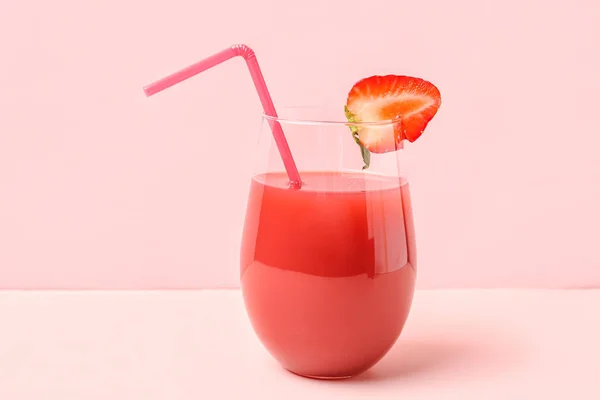 Glass Tasty Strawberry Juice White Table — Stock Photo, Image