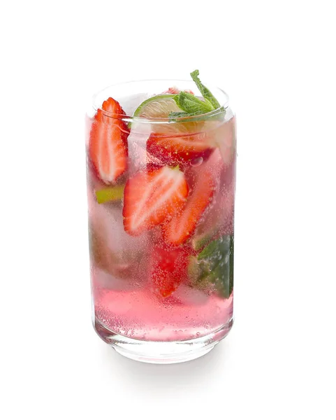 Glass Fresh Strawberry Mojito Isolated White Background — Stock Photo, Image