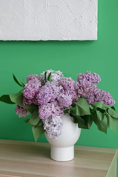 Vase Bouquet Lilac Flowers Table Room — Stock Photo, Image
