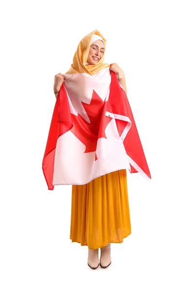 Fiatal Muszlim Zászló Kanada Fehér Háttér — Stock Fotó