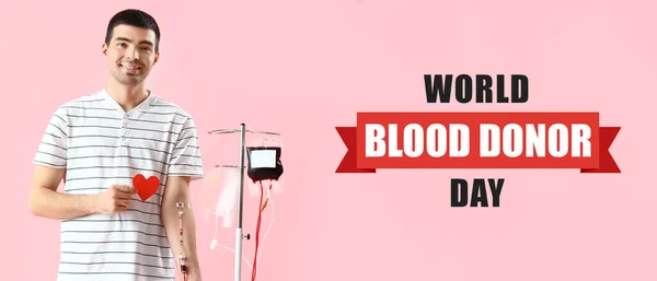 Baner Światowy Dzień Dawcy Krwi Młodym Mężczyzną — Zdjęcie stockowe