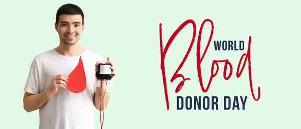 Banner Para Día Mundial Del Donante Sangre Con Joven — Foto de Stock