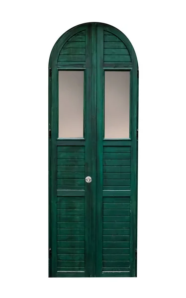 白い背景の緑の木製のドア — ストック写真