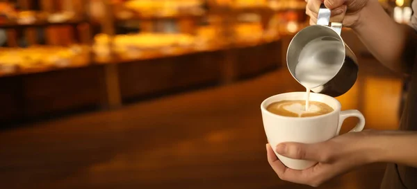 Barista Making Latte Cafe Banner Design — Stock Photo, Image