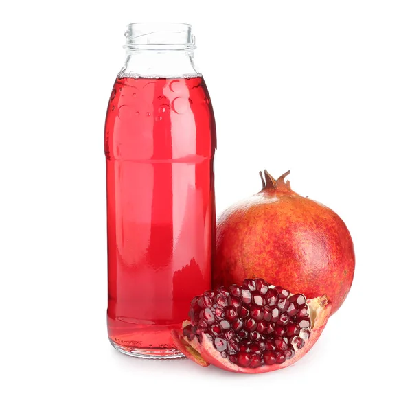 Bottle Fresh Pomegranate Juice White Background — Stock Photo, Image
