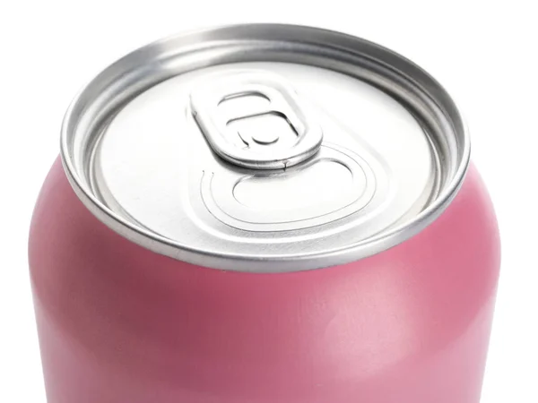 白い背景にソーダのピンク缶 クローズアップ — ストック写真