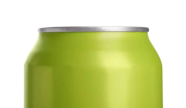 Zelená Plechovka Čerstvé Limonády Bílém Pozadí Detailní Záběr — Stock fotografie