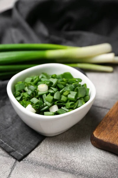 Bowl Fresh Cut Green Onion Table — Stock Photo, Image