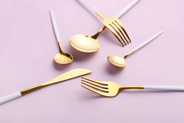 Stylish Cutlery Pink Background — Stock Photo, Image