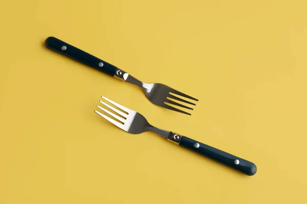 Stylish Forks Yellow Background — Stock Photo, Image