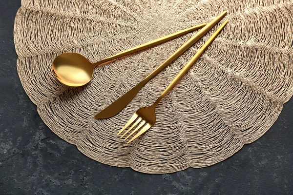 Golden Cutlery Black Background — Stock Photo, Image