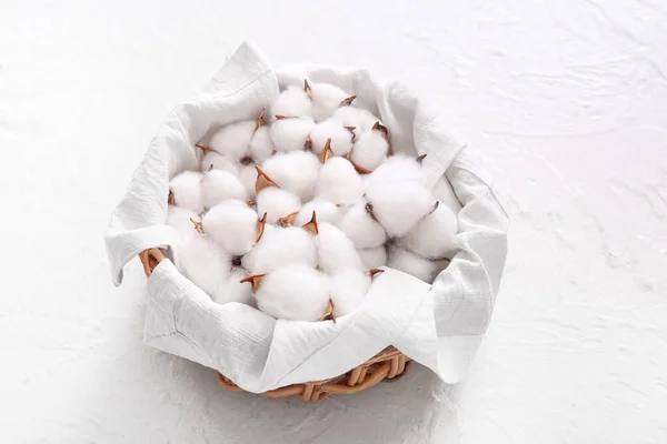 Cotton Flowers Basket Towel White Background — Stock Photo, Image
