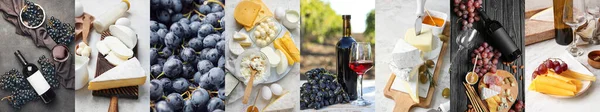 Collage Aus Köstlichem Traubenwein Mit Leckerem Käse — Stockfoto