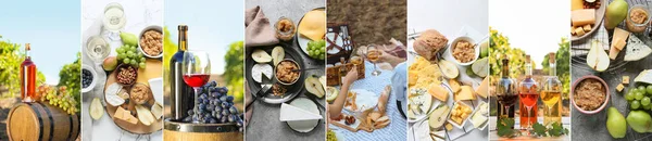 Collage Deliciosos Aperitivos Vino Caro —  Fotos de Stock