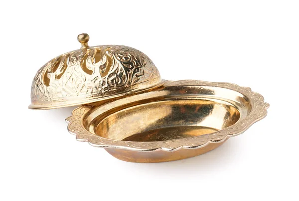 Vintage Golden Butter Dish Isolated White Background — Stock Photo, Image
