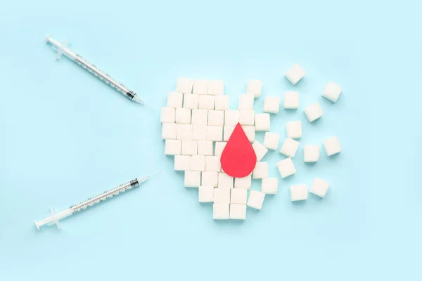 Hart Gemaakt Van Suiker Met Bloeddruppel Injectiespuiten Voor Insuline Injectie — Stockfoto