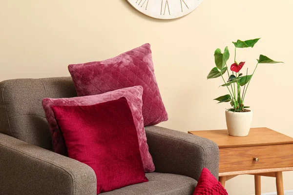 Armchair Red Pillows Living Room — Stock Photo, Image