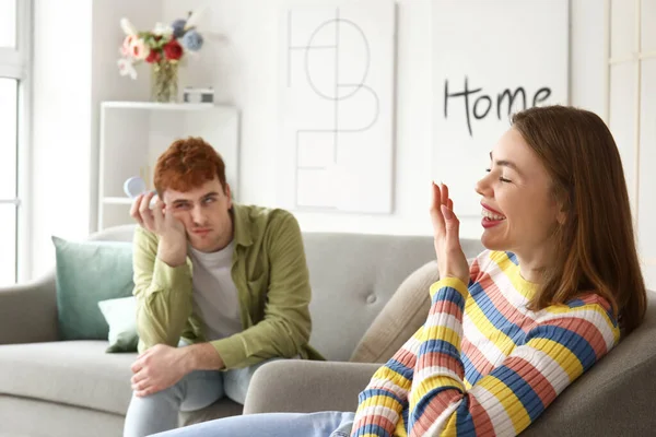 Laughing Young Woman Get Proposed Home — Stock Photo, Image