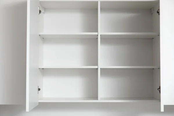 Empty Cupboard Shelves Light Wall Kitchen — Stock Photo, Image