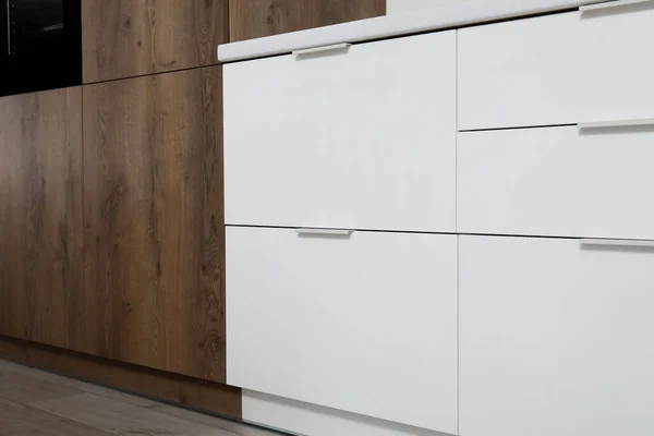 White Counters Drawers Modern Kitchen — Foto de Stock