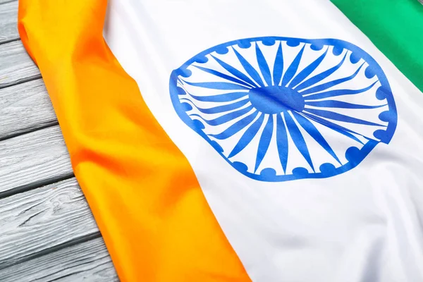 Flaga Narodowa Indii Szarym Drewnianym Tle — Zdjęcie stockowe