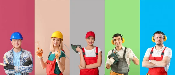 Collage Carpenters Color Background — Stock Photo, Image