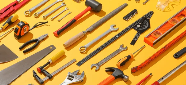 Set Construction Tools Yellow Background — Stock Photo, Image