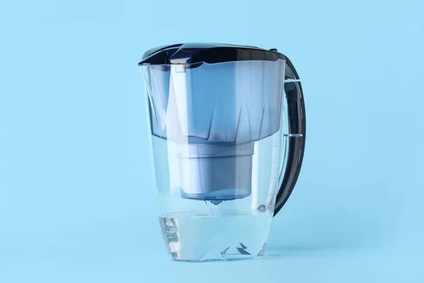Water Filter Jug Blue Background — Stock Photo, Image