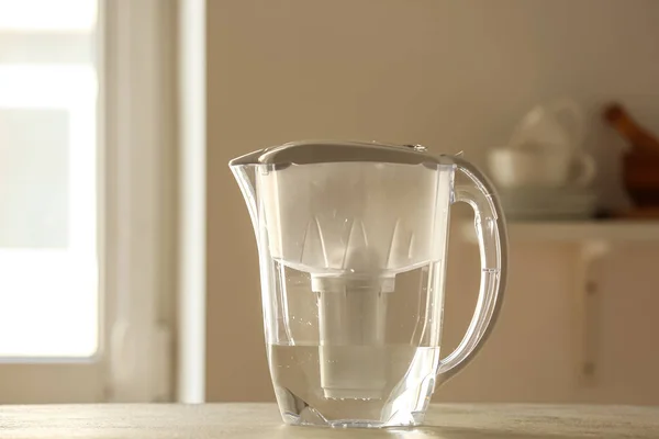 Water Filter Jug Table Kitchen — Stock Photo, Image